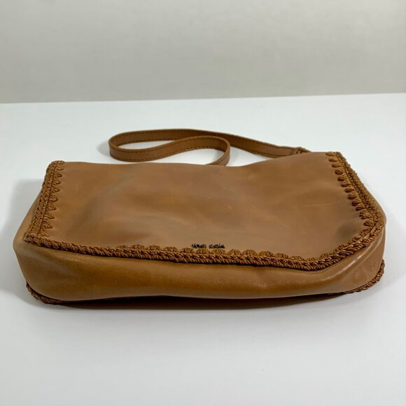 Minimalist THE SAK Flora Soft Leather Small Satchel Crocheted Trim Camel Tan - Picture 3 of 13